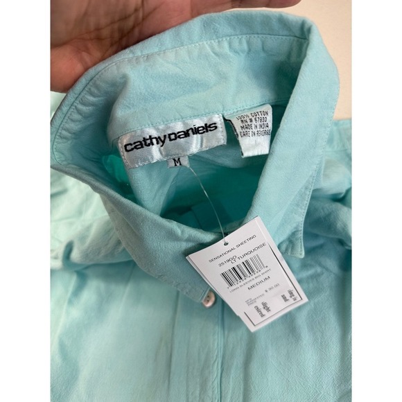Cathy Daniels Medium Button Down Long Sleeve Shirt Turquoise & Coral Set - Picture 9 of 9